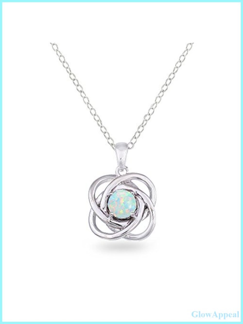 Sterling Silver Love Knot Necklace 5mm Created Opal Pendant 18" Rolo Chain